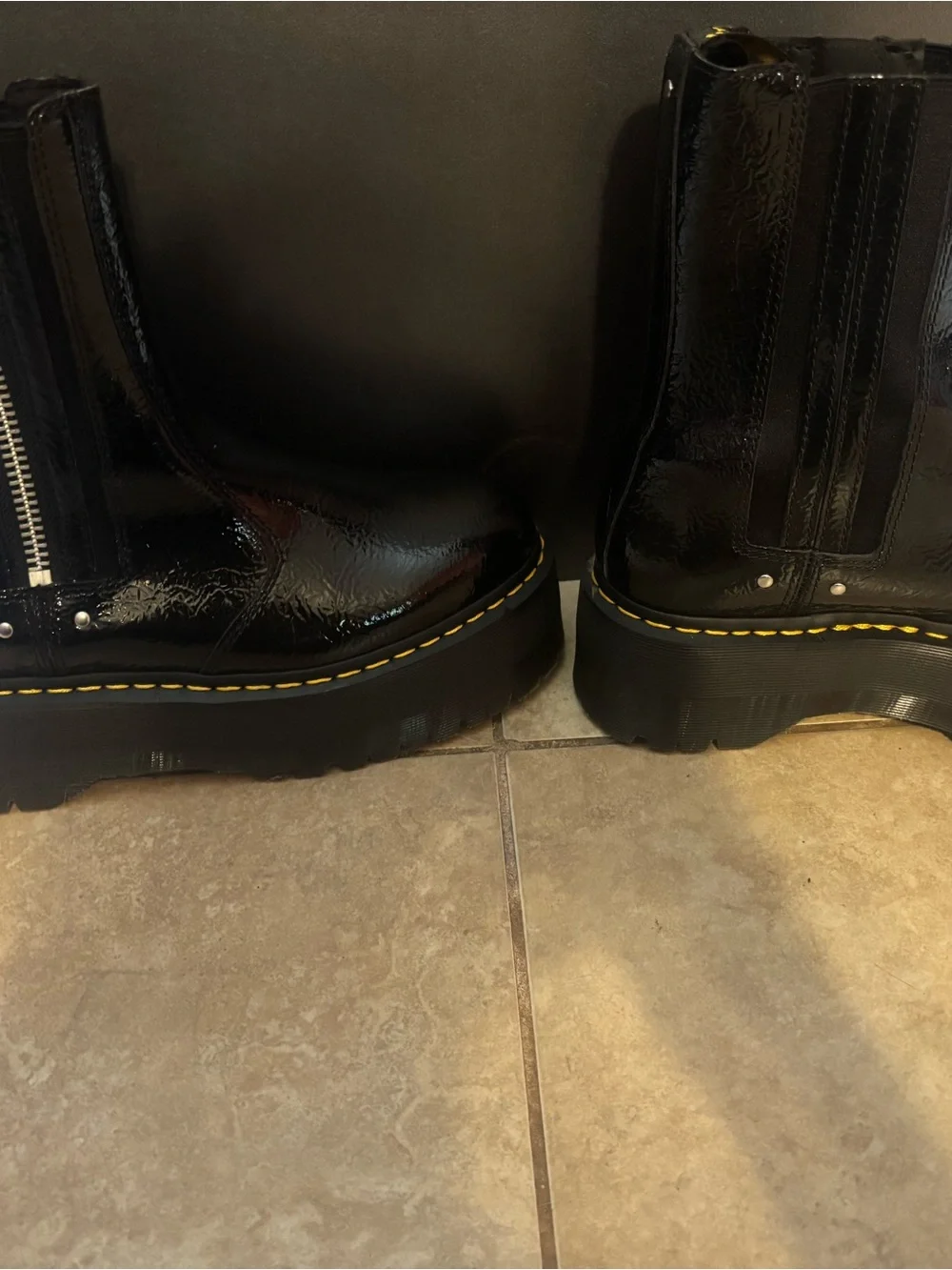 Dr. Martens Black Patent Platform 2976 Distressed Boots